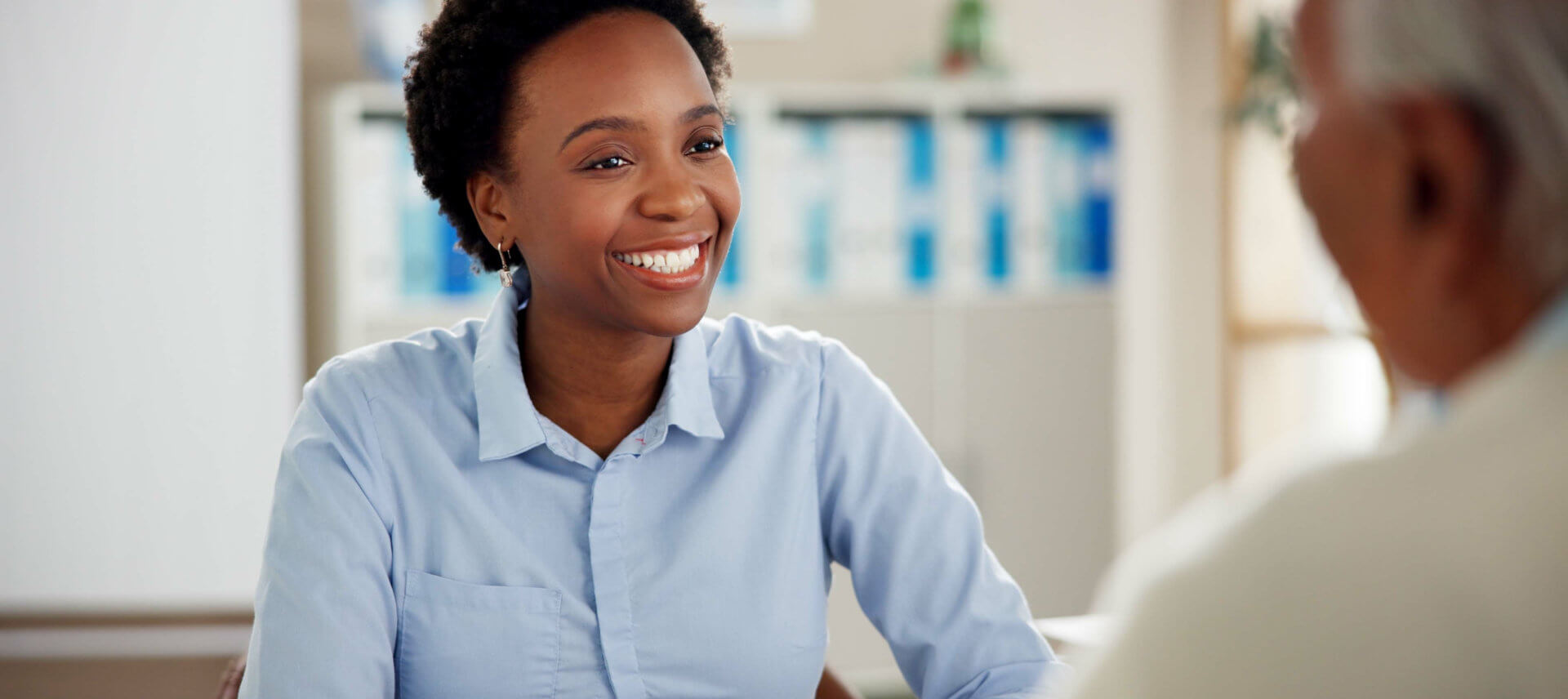 a woman smiling