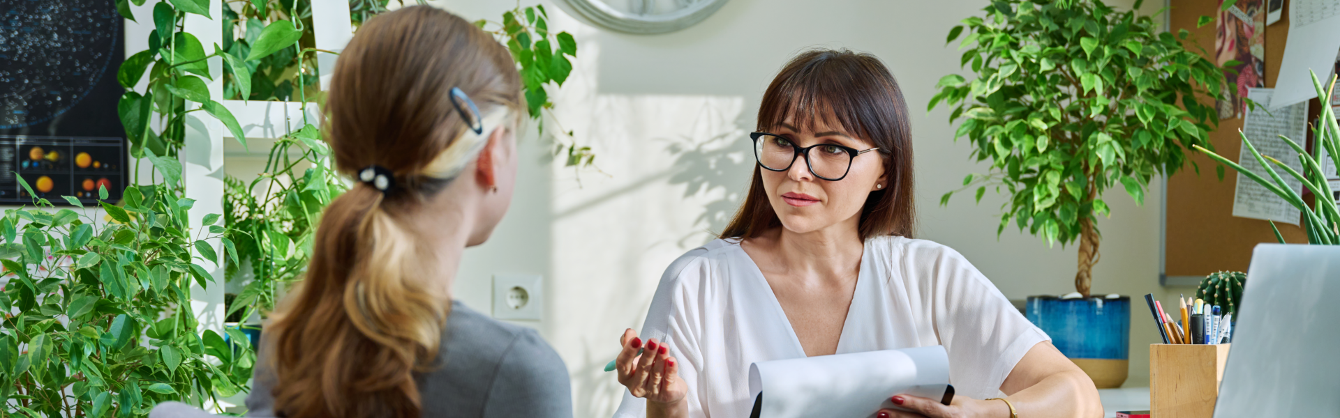 a woman talking to someone