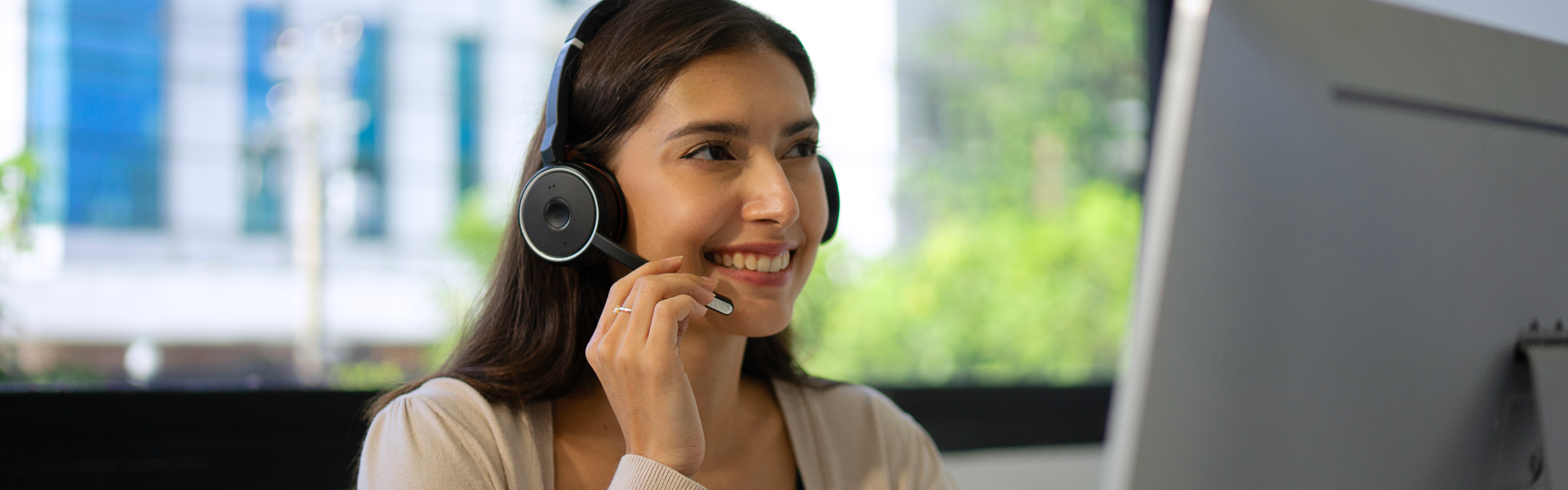 a woman with headset